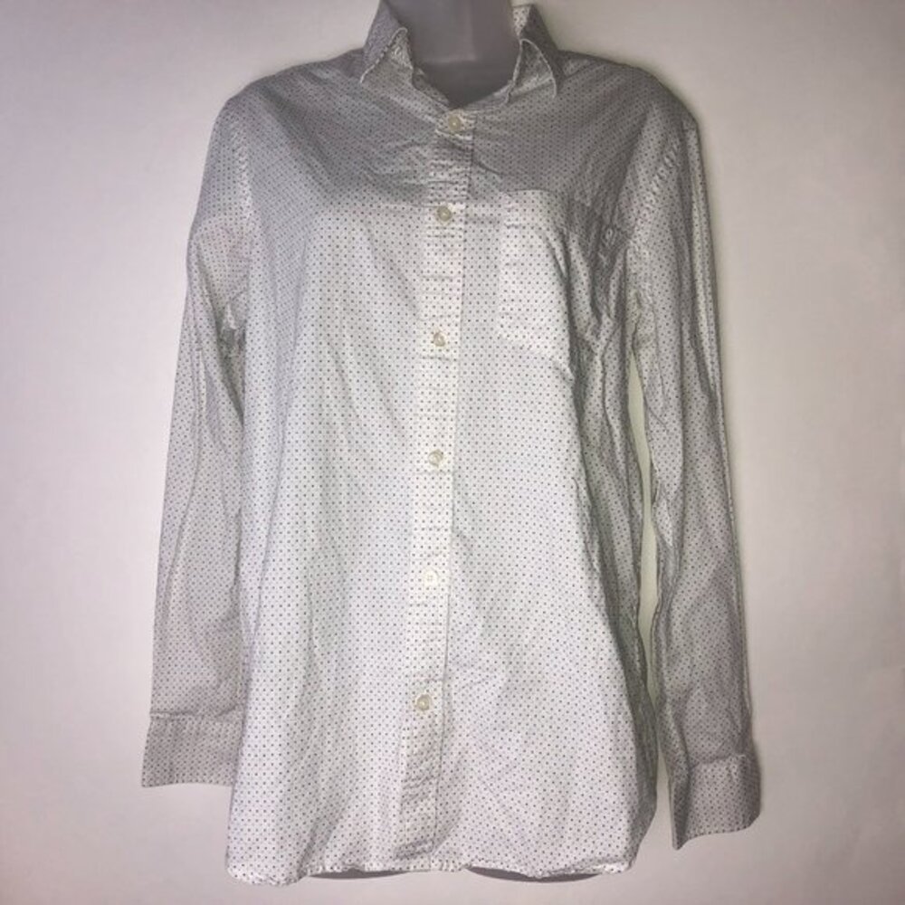 Old Navy White w/Dark Blue Green Polka Dots Button Down Shirt Small Preppy
